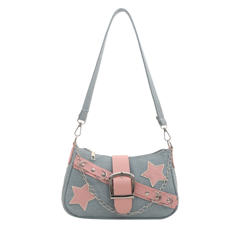 Color de contraste tendencia personalidad chica caliente 2024bags estrella nueva cadena de mezclilla casual bolso de axila de un solo hombro