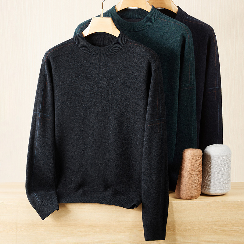 2025年秋冬新款男士加肥加大码圆领羊毛衫男胖子毛衣一件代发