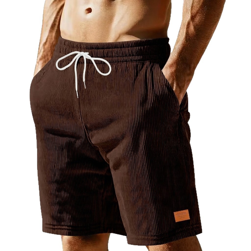 Monochrome Man – 2026 Europäische und amerikanische Herren-Sommer-Freizeit-Cordshorts mit Kordelzug für Strandbesuche_voghion.com
