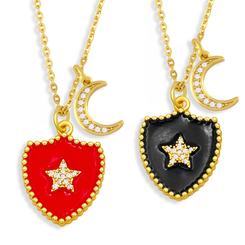 Hip-hop Double Shield Five-pointed Star Moon Pendant Necklace display picture 2