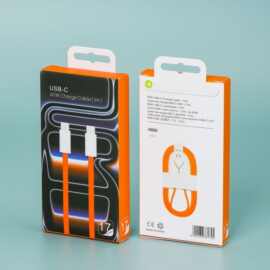 苹果17 16手机快充线包装 iPhone17橙色充电线纸勾包装盒现货批发