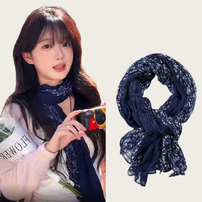 深蓝碎花围巾 / 180cm