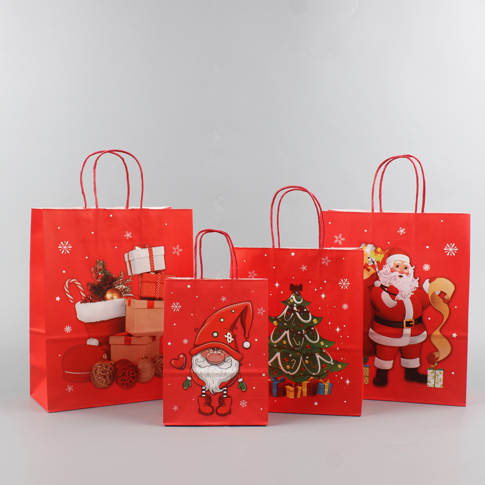 现货供应圣诞节牛皮纸手拎提礼品袋跨境圣诞新年派对生日礼品包装