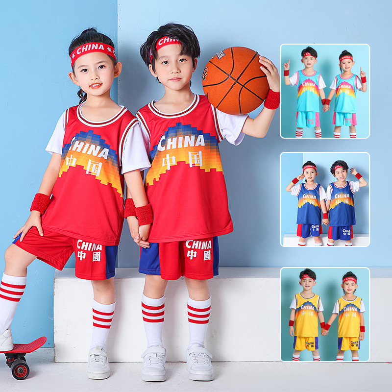 Cross-Border Summer Children's Basketball Uniform Suit Boys Fake Two-Piece Jersey Female Kindergarten Primary and Secondary School Students Competition Training