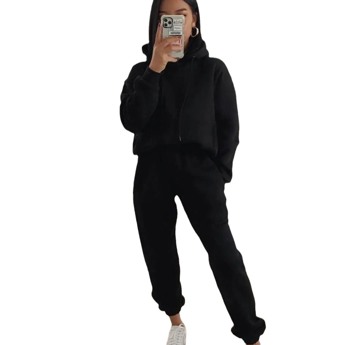 2025 Außenhandel Europäischer und amerikanischer Verkaufsschlager: Lässiges Kapuzen-Sweatshirt mit langen Ärmeln und Tasche, einfarbig_voghion.com