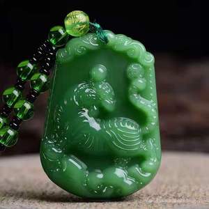 2pcs Buddhist necklace god luck wealth imitation jade glass zodiac green pendant with men and women of Buddha pendant 