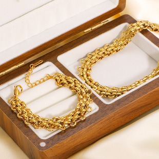 European and American Cross-border Hot Sale Three-layer Woven Handmade Chain Necklace Bracelet suit Stainless Steel Hip-hop Retro Chain Necklace