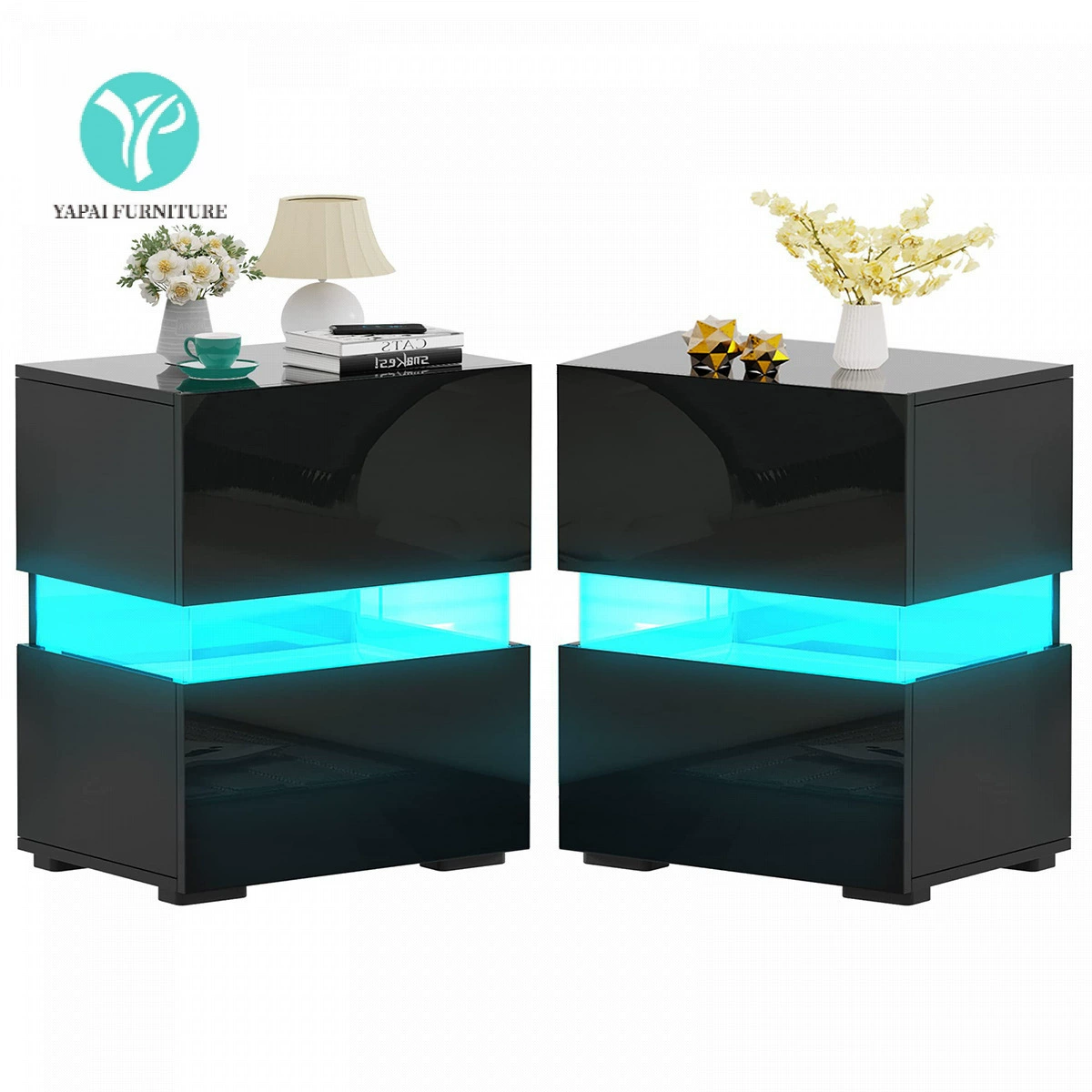 Панельная мебель Amazon для трансграничных поставок: прикроватная тумбочка с LED-подсветкой и местом для хранения, оптом от производителя