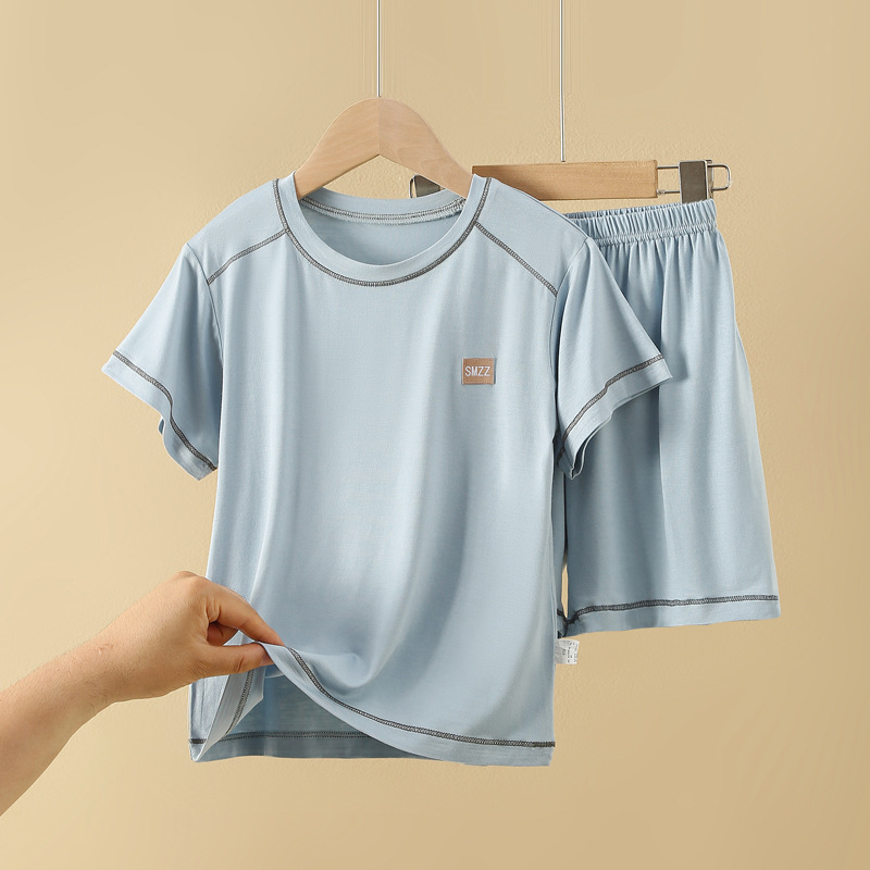 Children's Modal Short Sleeve Shorts Set Summer Thin Boys' Pajamas Medium and Large Children's Air Conditioning Home Clothes Two-Piece Set