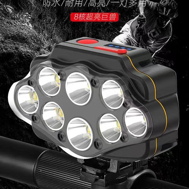 Ocho-Core Super brillante luz de la bicicleta Faro de carga fuerte luz de conducción nocturna Super brillante faro impermeable bicicleta de montaña equipo de equitación