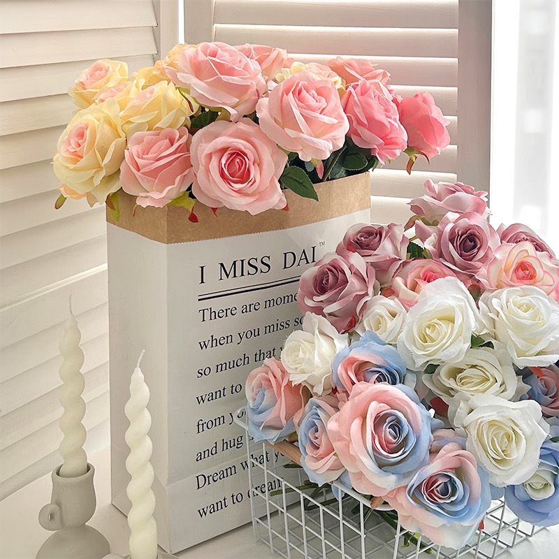 Ins-Style Crushed Ice Roses Wholesale Artificial Flowers Blue Roses Living Room Decoration Valentine's Day Fake Flowers Wedding Hall Scene Arrangement