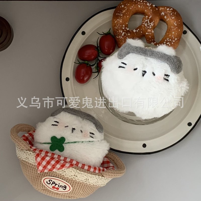 ins 新しいかわいいぽっちゃり四つ葉のクローバー子猫卵人形ペンダントぬいぐるみキーホルダーバッグペンダントギフト|undefined