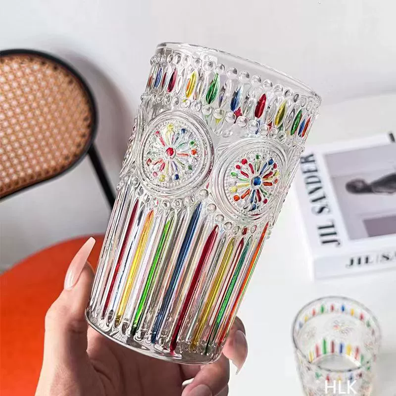 Painted summer rainbow water glass
