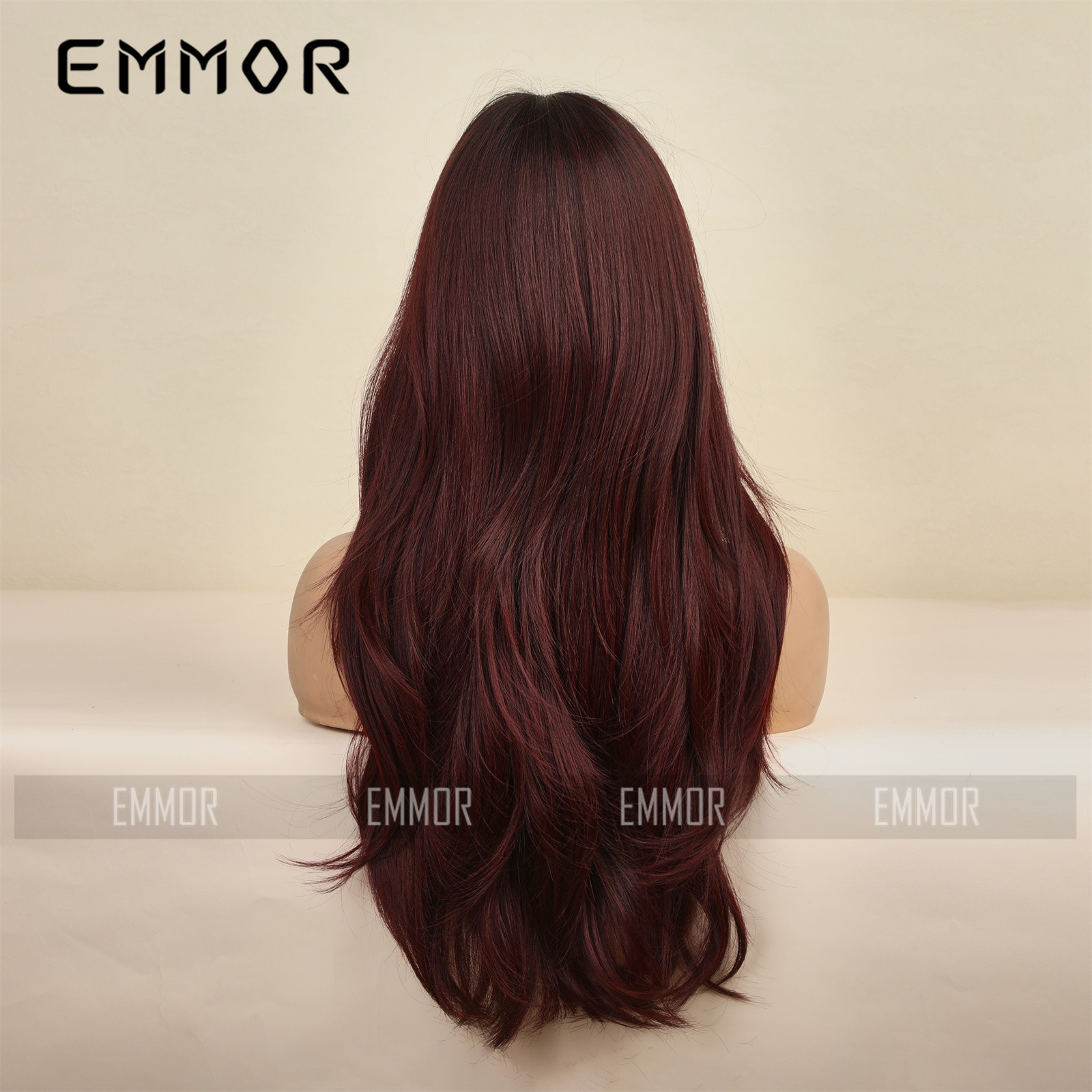 Amazon Comercio exterior transfronterizo estilo europeo y americano recto Bangs Pelo Largo gradiente vino rojo peluca cabeza cubierta fábrica ventas directas