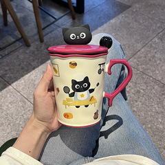 马克杯带盖勺猫咪杯子ins可爱陶瓷水杯情侣办公室咖啡早餐杯儿童