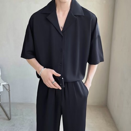  Cuba Lead Ice Silk Shirt Men's Short Sleeve Summer Thin Lightweight Mature Style British Elegant Hipster Stylish Men's Shirt