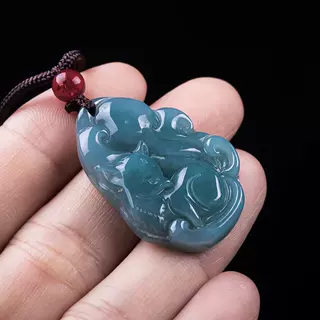 正品天然A货翡翠吊坠九尾狐狸缅甸玉石吊坠项饰玉器玉石挂件批发