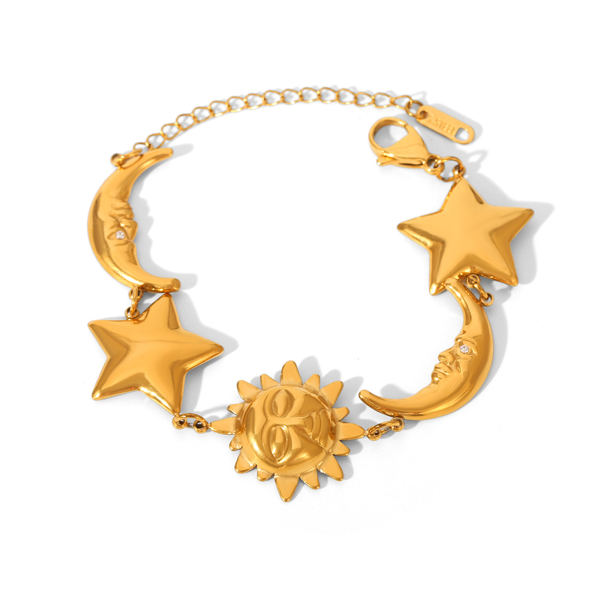 Europa y América oro de 18 quilates estrella de acero inoxidable estrella luna sol pulsera sin decoloración joyería playa vacaciones viento titanio acero joyería image 6