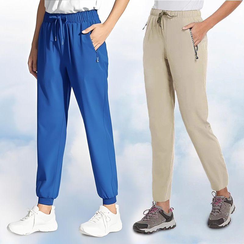 Ice Silk Pants for Men and Women, Sports and Leisure Elastic Large Size European and American Foreign Trade Cross-Border Spot Nylon Air-Conditioned Pants