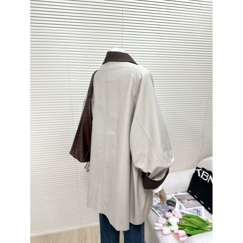 设计感撞色卡其色风衣外套女2025春秋新款小个子宽松休闲工装大衣|undefined