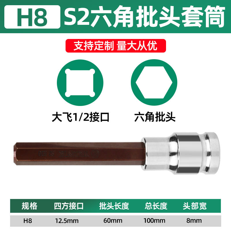 1988, 1 / 2s2 Hex Head Sleeve 100 Long H8