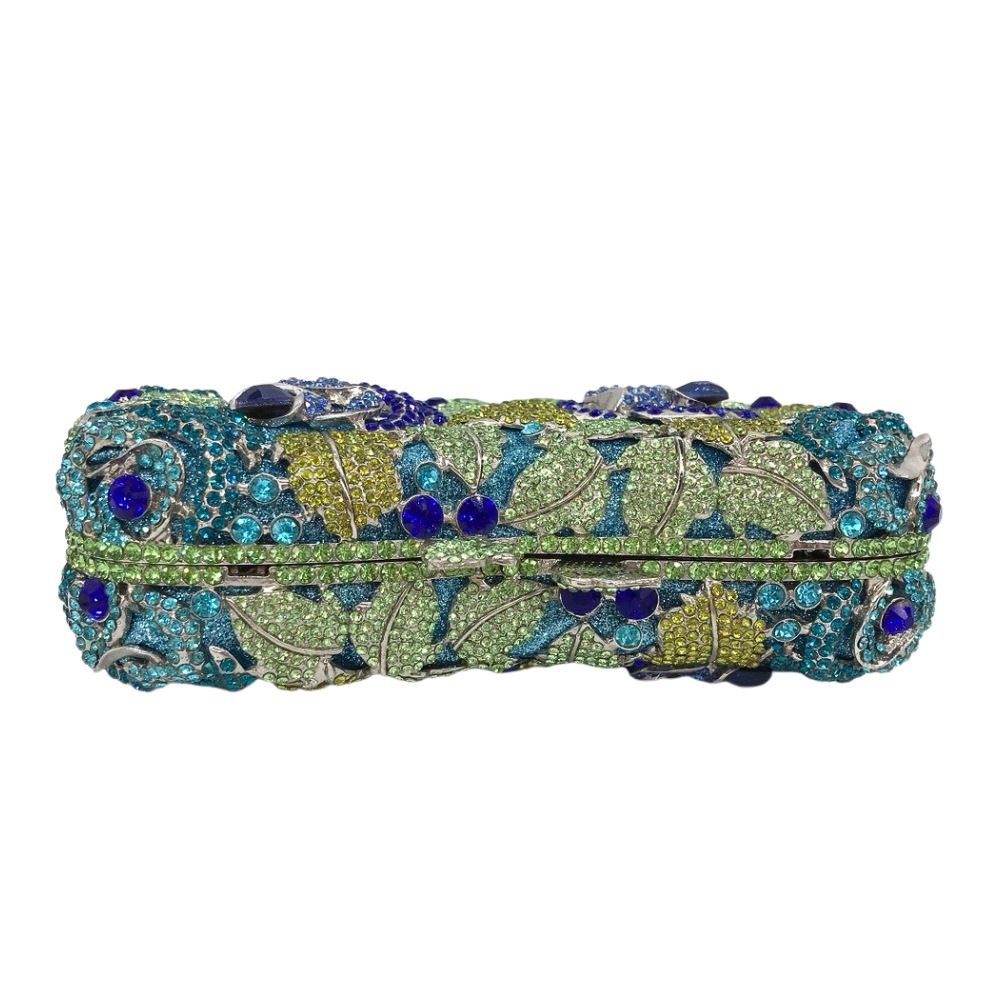 Nueva llegada nueva bolsa de diamante de flores hueco bolsa de cena de cristal de metal con diamantes bolsas de mano de mujer
