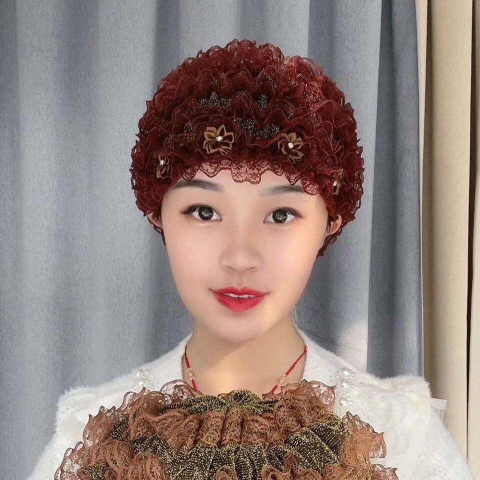 2023 Four Seasons New Hat Lace Small Flower Head Cover Hat, Whitening Hair Windproof Hat, Fashion Hat, Home Lace Hat