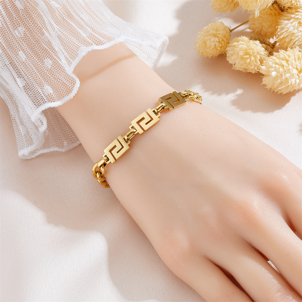Spot transfronterizo Europa y América acero inoxidable titanio acero cubano cadena de retorno de la Gran Muralla collar de mujer pulsera anillo pendientes joyas image 2