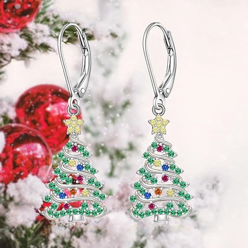 Boucles d'oreilles pour femmes Cao Shi Shining Christmas Tree Boucles d'oreilles assorties pour le festival de Noël Arbre étoile en zircon incrusté à la mode_voghion.com