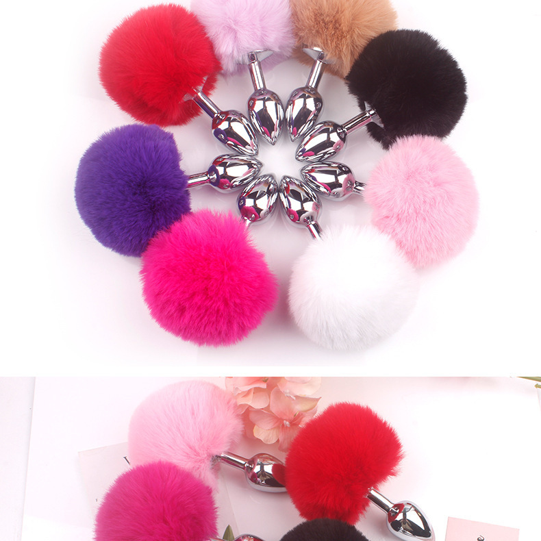 Stainless Steel Anal Plug with Fox Tail Hair Ball, Pink SM Toy — detail image 6