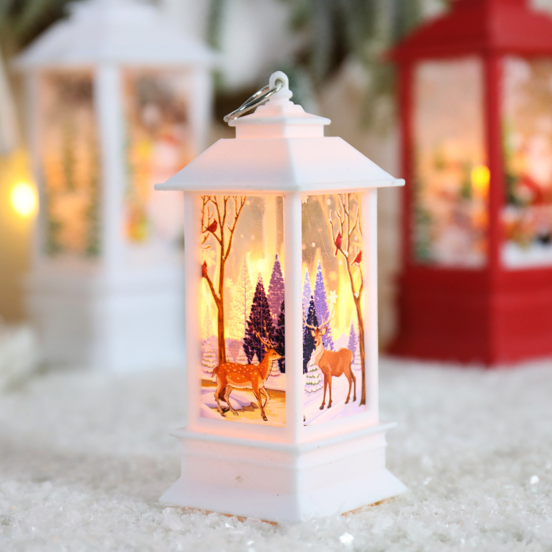 Linterna cuadrada pequeña de Navidad, adorno decorativo de escritorio, decoración colgante para árbol de Navidad, luz nocturna retro, regalo de Navidad