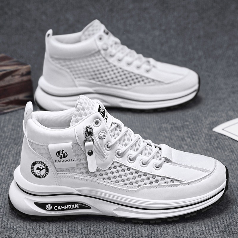 2025 nuevos zapatos deportivos de malla hueca de caña alta zapatos de hombre de verano de suela gruesa zapatos de moda casuales transpirables adolescentes