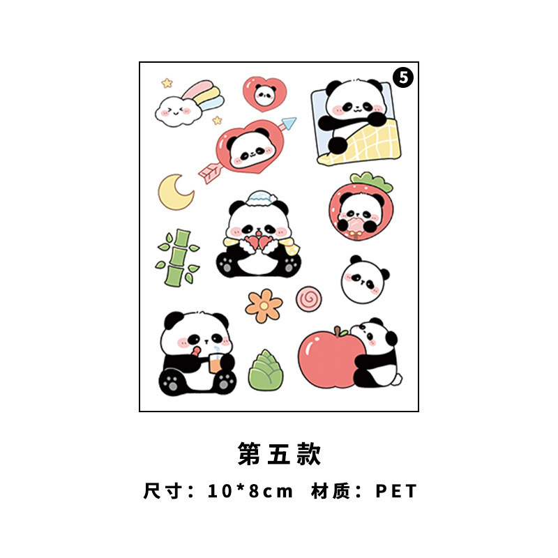 Pegatinas de panda de dibujos animados, lindas, de PET, impermeables, transparentes, para decoración de diarios, collage, botellas de agua, fundas de teléfono.