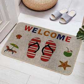 121-156浴室简约卡通家用脚垫亚麻防滑地垫吸水门口脚垫新款入户