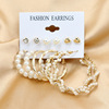 Earrings, set heart-shaped from pearl, European style, 6 pair