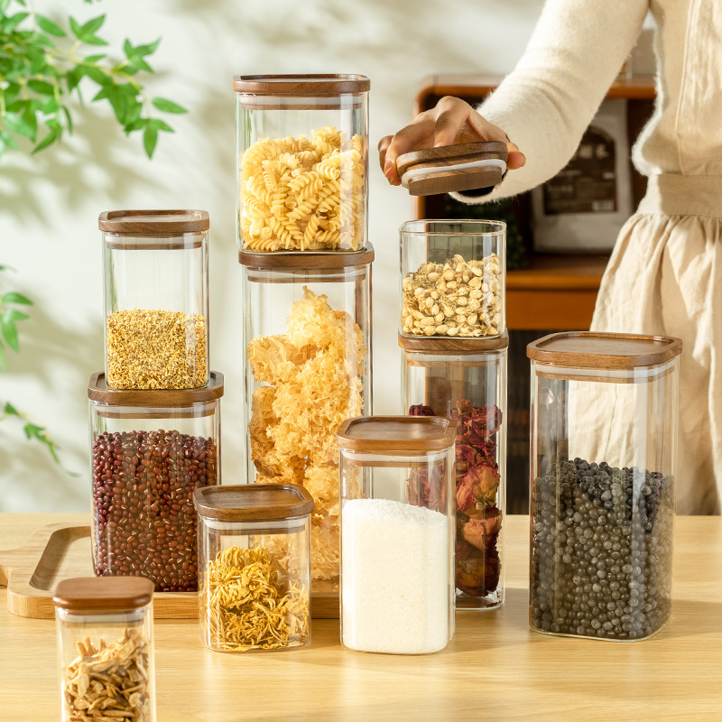 Jarra de almacenamiento de vidrio de grado alimenticio para el hogar cocina granos de café té sellado jarra de almacenamiento para el hogar