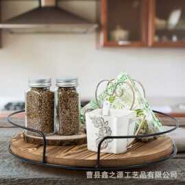木质圆形调味品收纳架厨房杂物收纳置物架可旋转调料架厂家可定制