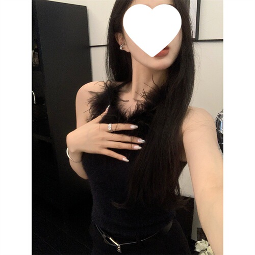 2906 #Black hanging neck knitted halter vest women's autumn and winter sexy short figure-fitting top bottom shirt