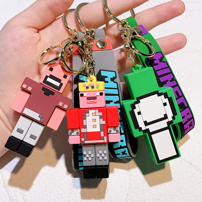 ゲームマインクラフトソフトプラスチックキーホルダーペンダントキーチェーン車のペンダント漫画人形 pvc ビルディングブロック人形|undefined