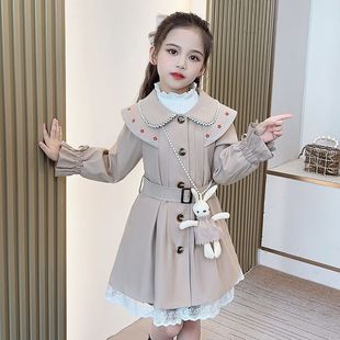 Girls' Outwears Spring & Fall British Style Kidsren's Clothing Baby Girls Mid-Length Autumn and Winter Clothing 2023 Medium and Large Kidsren's Windbreakers