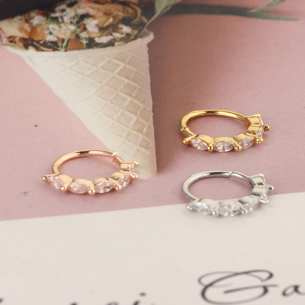 Zircon Punk Rose Gold Rhombus Nose Ring Ear Cartilage Daith Earring with Tree Pattern detail image 7