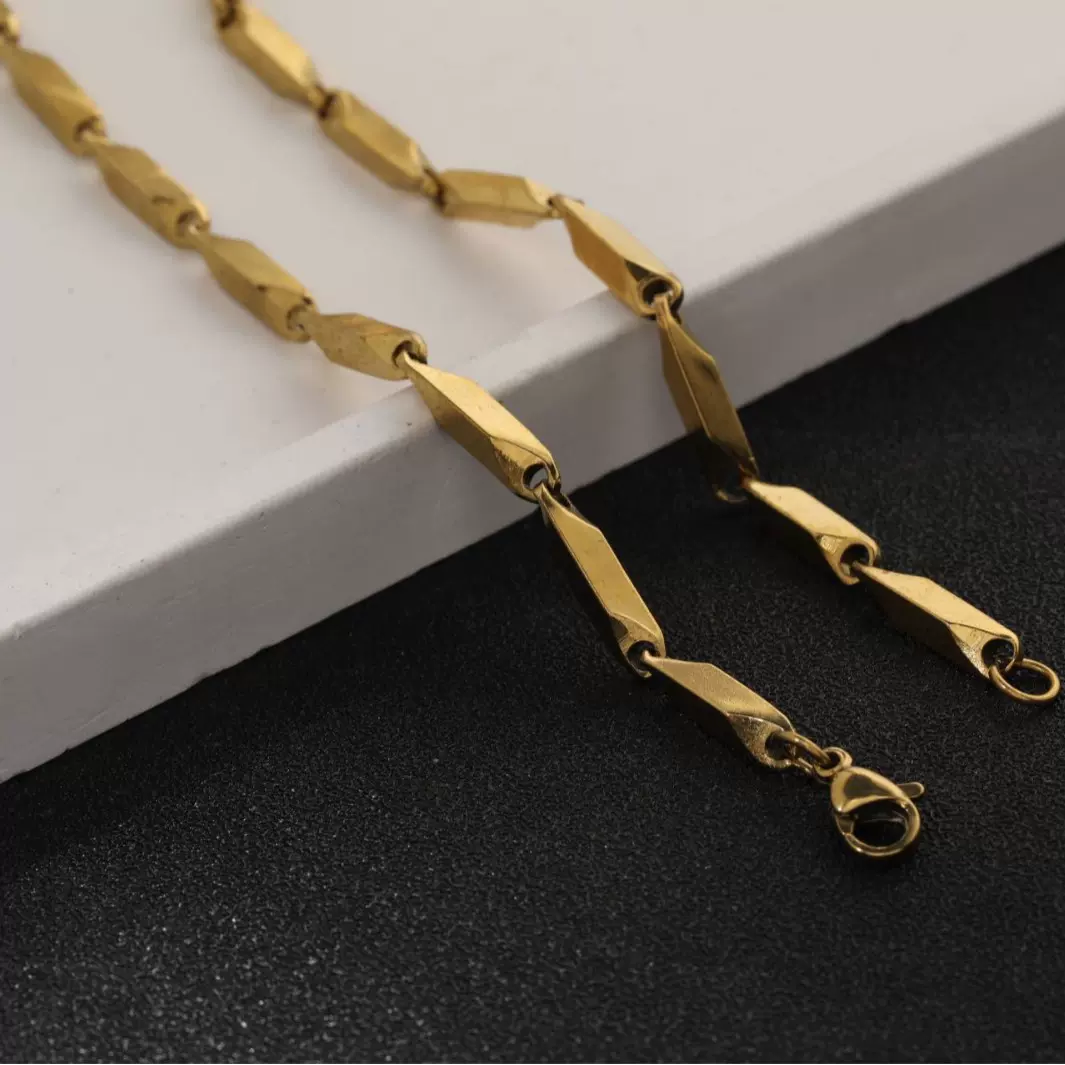 菱形锁骨项链竹节不锈钢瓜子链男潮高级时尚百搭钛钢棍子饰品项链