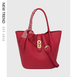 2025新款高端质感荔枝纹路单肩包百搭手提包洋气时尚子母包婚包女