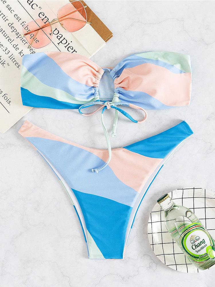 2024 sommer Neue Sexy Bunte Bh Pure Desire Bikini Zwei Stück Set Hohe Taille Strand Badeanzug_voghion.com