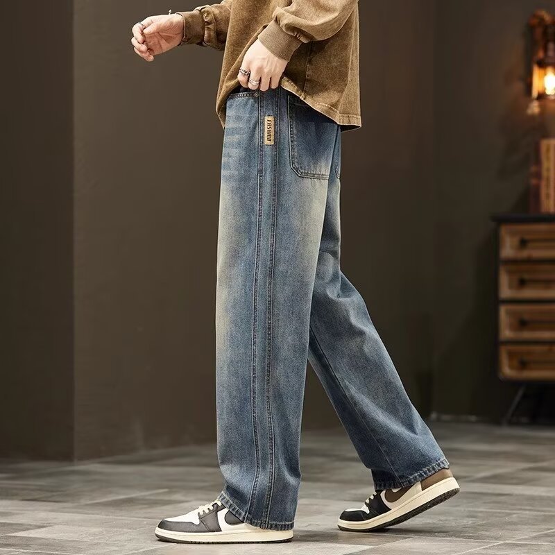 2024 estilo de esquina tendencia de otoño jeans de moda coreana pantalones de mezclilla sueltos para hombres retro japoneses
