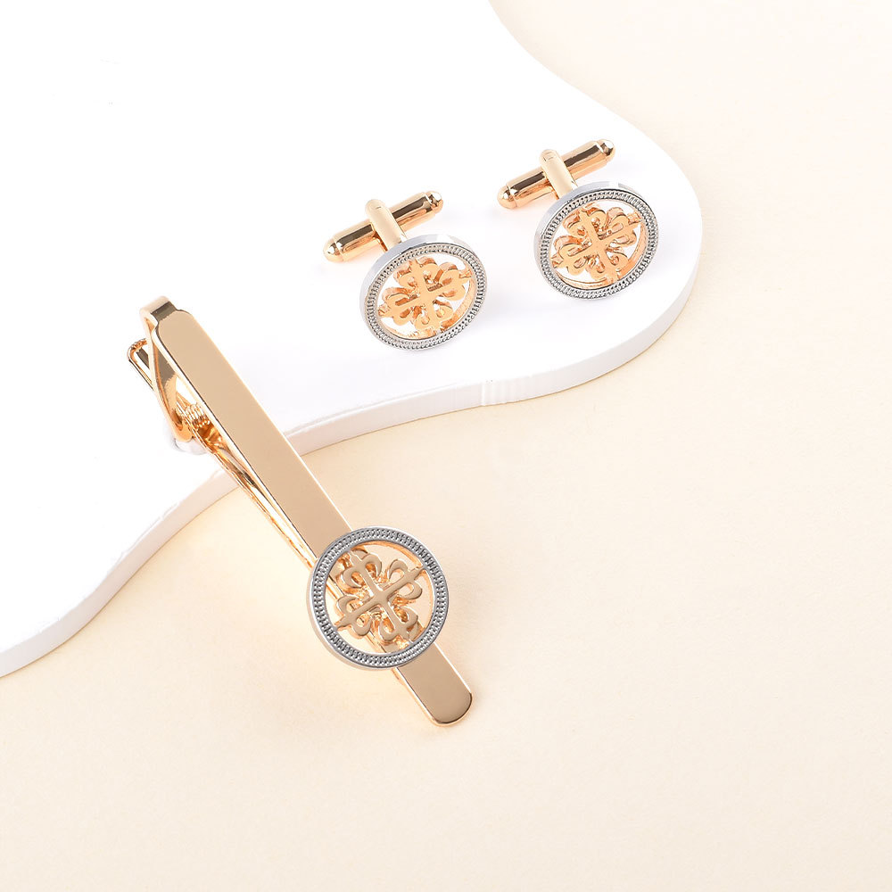 European and American Four-Leaf Clover Tie Clip Men's Business Casual Tie Clip Cufflinks Set New Accessories