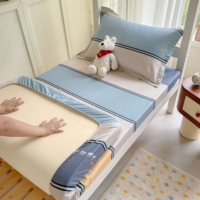 Colcha de cama con estampado de algodón puro, funda de cama para dormitorio de estudiantes de una sola pieza, funda protectora de colchón, juego de tres piezas con todo incluido