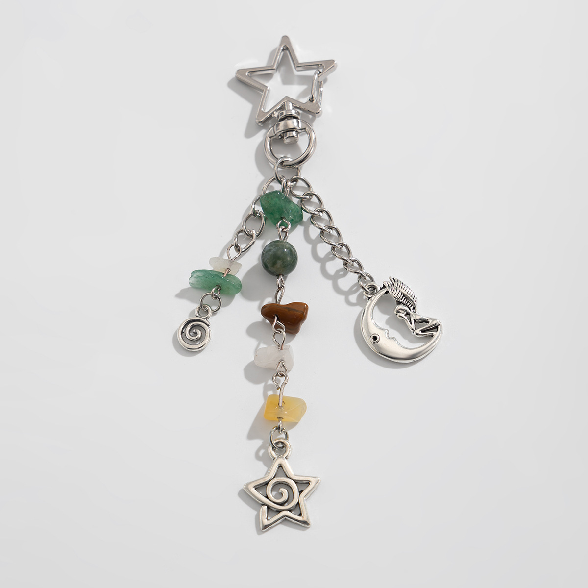 Moon And Sun Irregular Stone Keychain With Butterfly Pendant_voghion.com