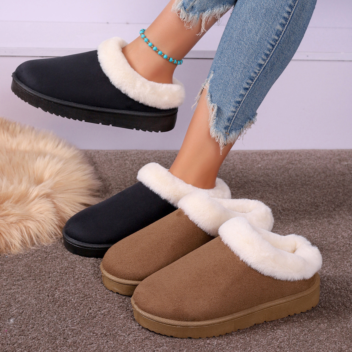 Winter new thick bottom short cylinder thick slip-on lazy light cotton shoes_voghion.com
