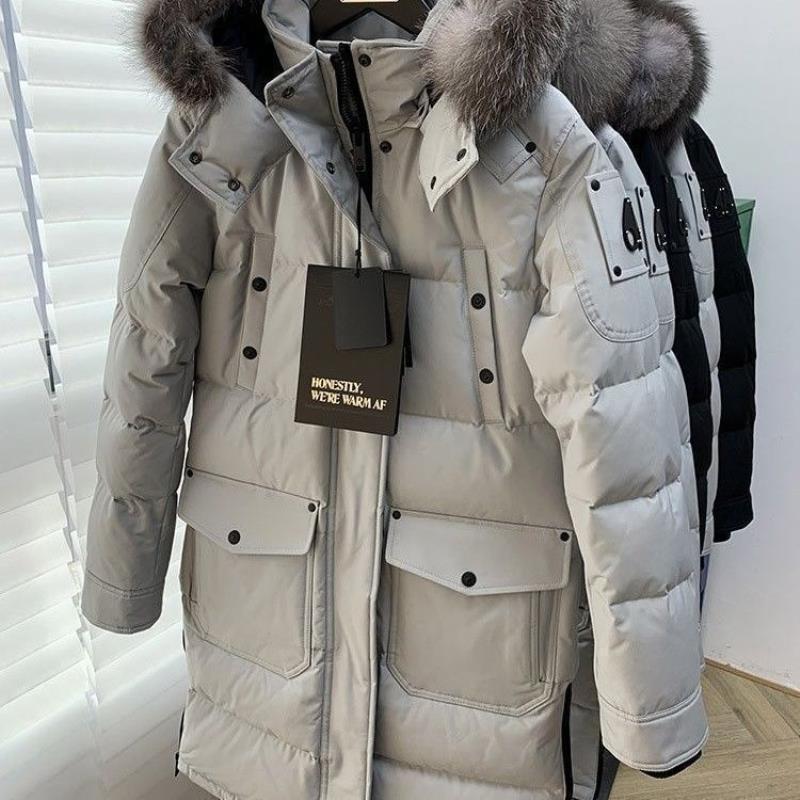 2024 Canadian mooselew Winter Scissors Down Jacket Women's Big Wool Collar Men's and Women's Couples Jacket
